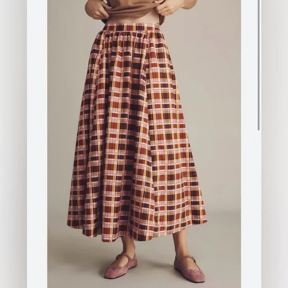 Maeve Anthropologie The Jacie Poplin Printed Skirt in Plaid Size MP - Picture 1 of 13